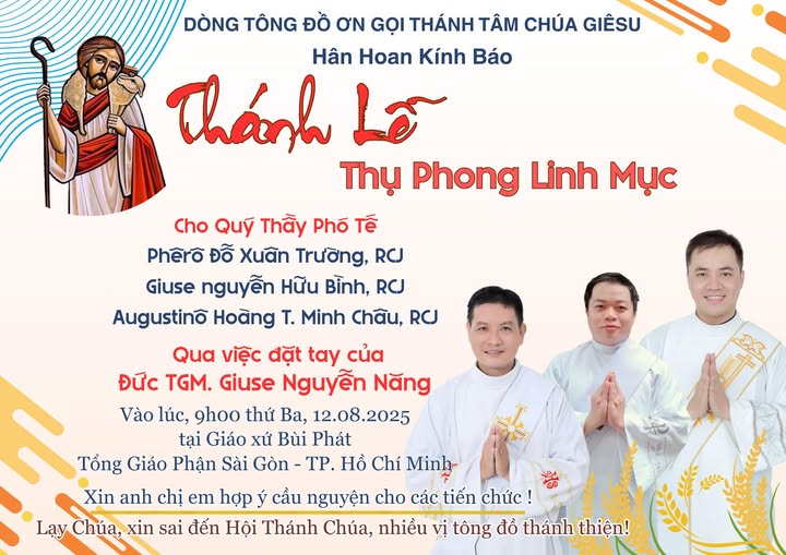 Thông Báo Thánh Lễ Thụ Phong Linh Mục